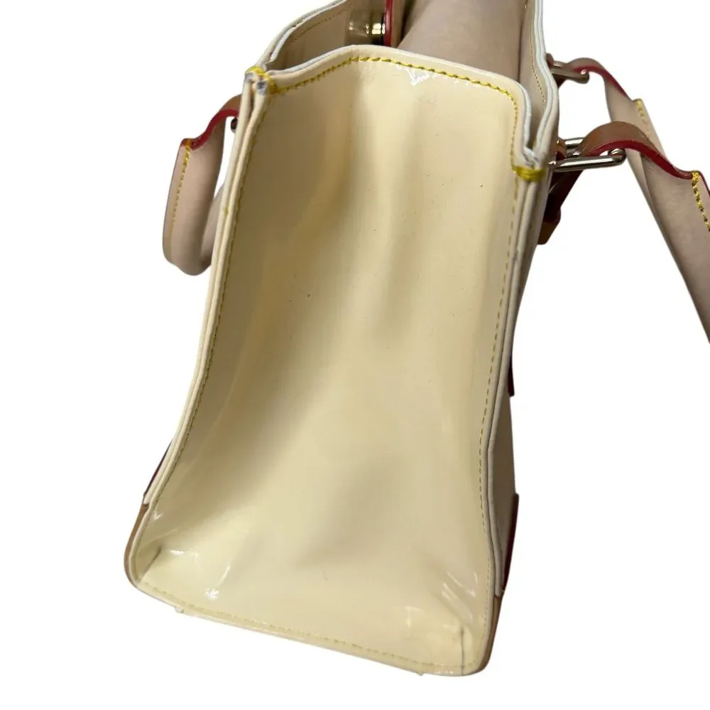 Dooney & Bourke Janine Patent Leather Satchel Purse Bag Cream Brown